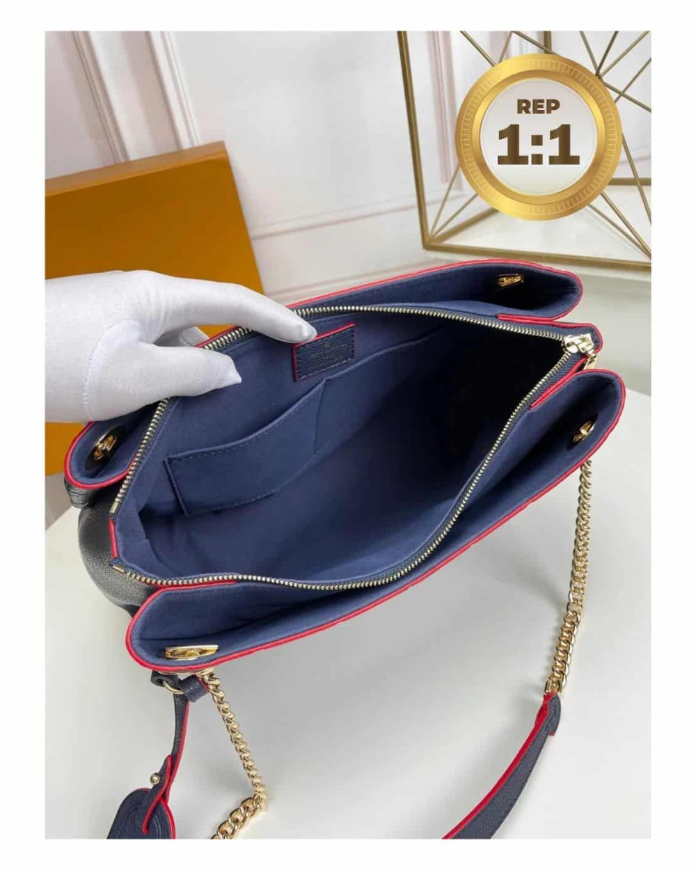 1:1 Replica Louis Vuitton Surene MM Monogram Empreinte Navy Blue/Red For Women 14.6in/37cm M43759