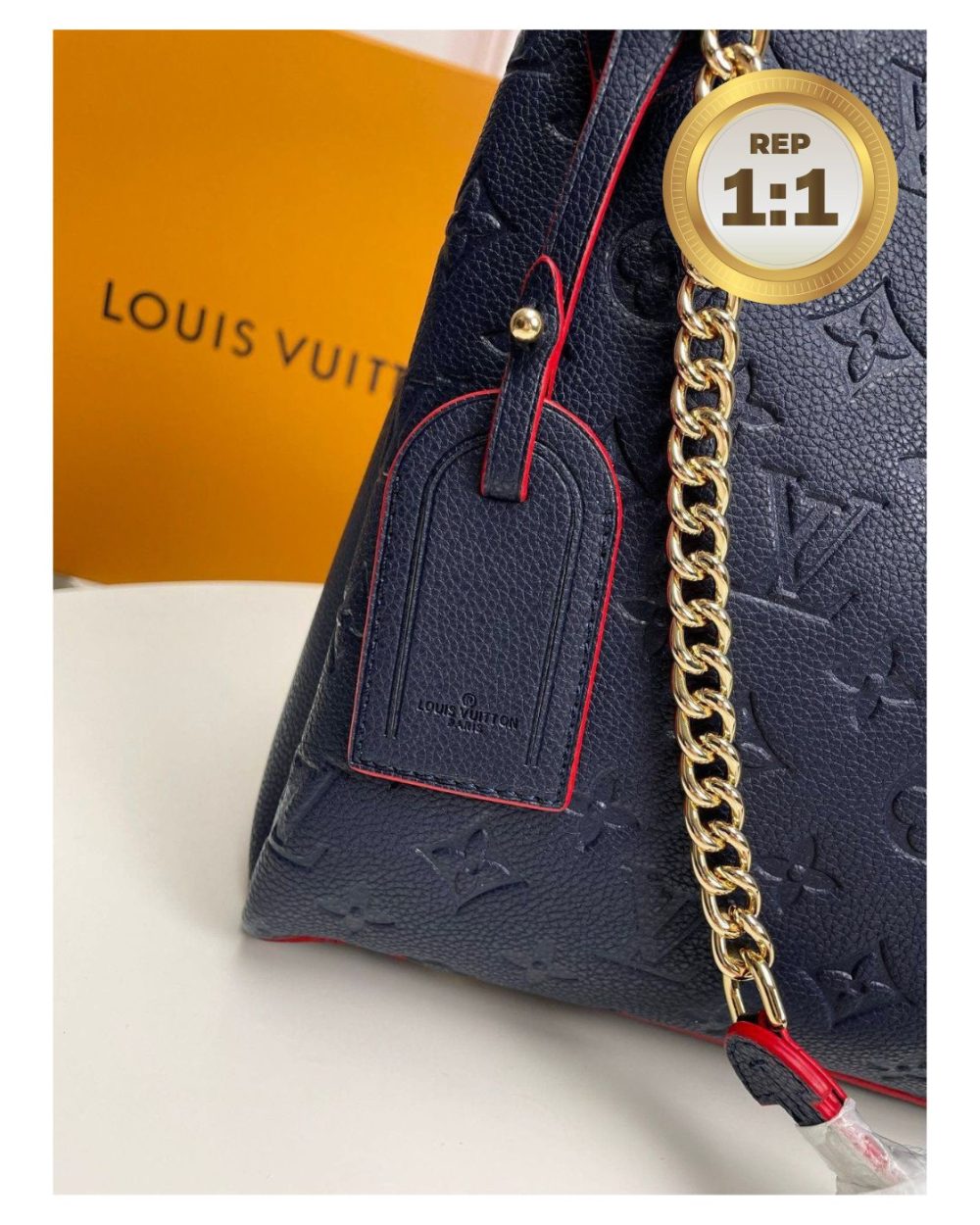 1:1 Replica Louis Vuitton Surene MM Monogram Empreinte Navy Blue/Red For Women 14.6in/37cm M43759