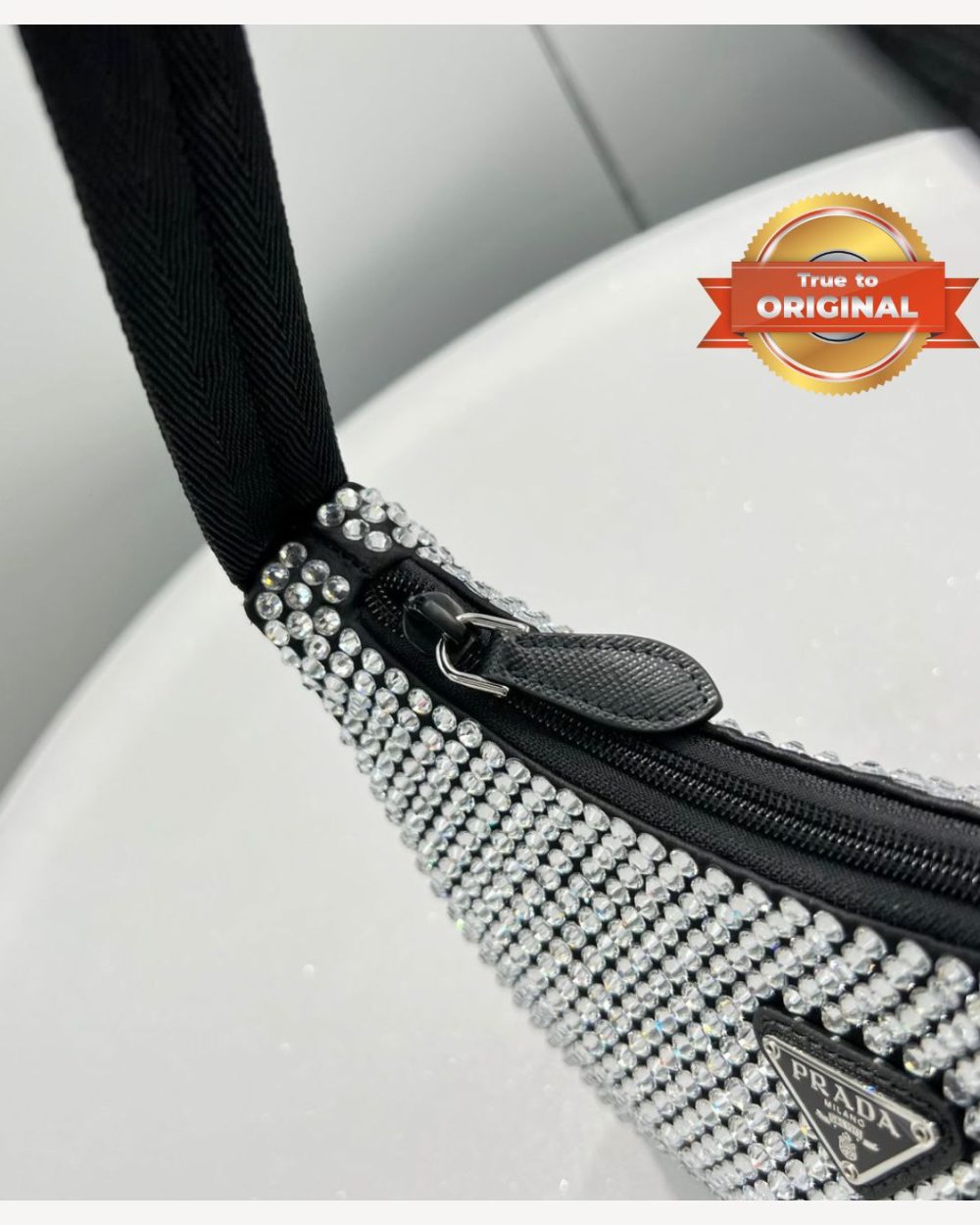 1:1 Replica Prada Satin Mini-Bag With Crystals Silver For Women 8.6in/22cm 1BC515_2AWL_F0T7O_V_OOO