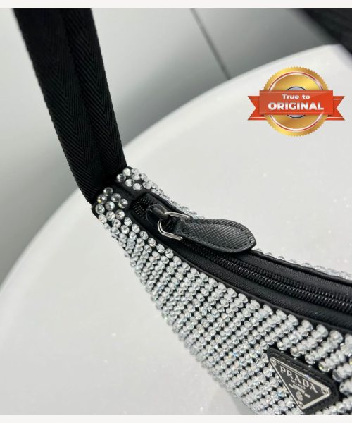 1:1 Replica Prada Satin Mini-Bag With Crystals Silver For Women 8.6in/22cm 1BC515_2AWL_F0T7O_V_OOO