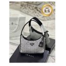 1:1 Replica Prada Satin Mini-Bag With Crystals Silver For Women 8.6in/22cm 1BC515_2AWL_F0T7O_V_OOO
