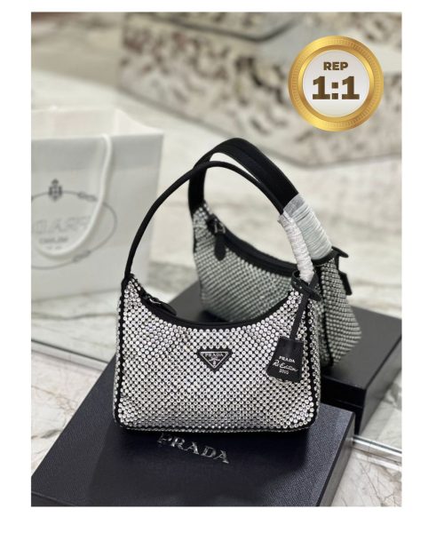 1:1 Replica Prada Satin Mini-Bag With Crystals Silver For Women 8.6in/22cm 1BC515_2AWL_F0T7O_V_OOO