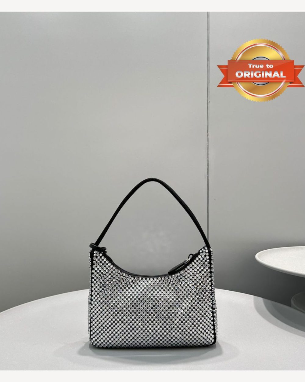 1:1 Replica Prada Satin Mini-Bag With Crystals Silver For Women 8.6in/22cm 1BC515_2AWL_F0T7O_V_OOO