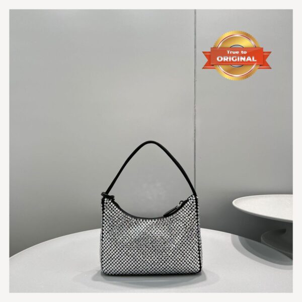 1:1 Replica Prada Satin Mini-Bag With Crystals Silver For Women 8.6in/22cm 1BC515_2AWL_F0T7O_V_OOO