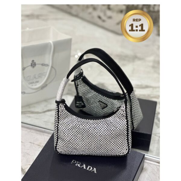 1:1 Replica Prada Satin Mini-Bag With Crystals Silver For Women 8.6in/22cm 1BC515_2AWL_F0T7O_V_OOO