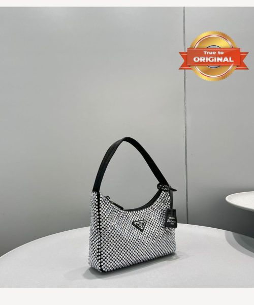 1:1 Replica Prada Satin Mini-Bag With Crystals Silver For Women 8.6in/22cm 1BC515_2AWL_F0T7O_V_OOO