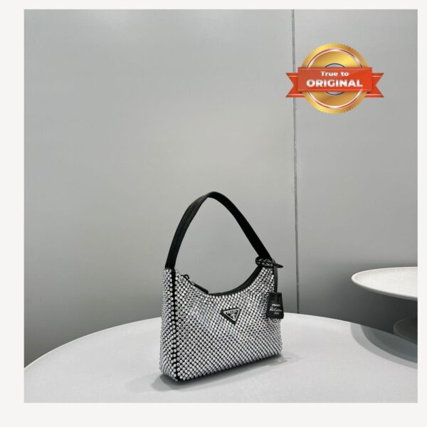 1:1 Replica Prada Satin Mini-Bag With Crystals Silver For Women 8.6in/22cm 1BC515_2AWL_F0T7O_V_OOO
