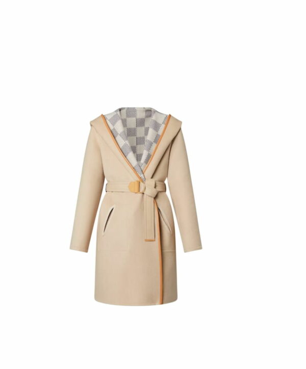 Reversible Damier Azur Hooded Wrap Coat Beige For Women 1A9L0R