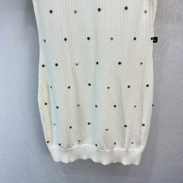 Rhinestone Ribbed Knit Dress White For Women 1ABRMU