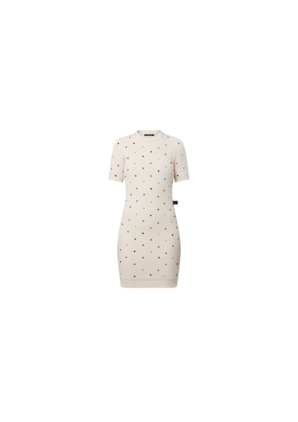 Rhinestone Ribbed Knit Dress White For Women 1ABRMU