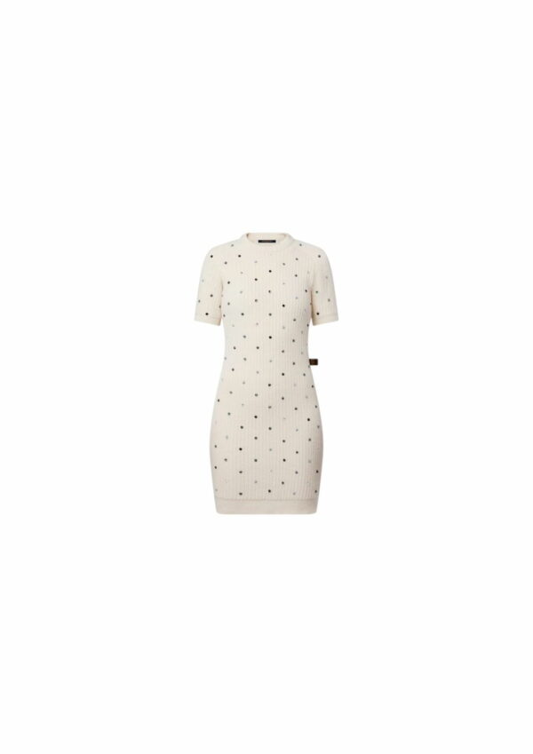 Rhinestone Ribbed Knit Dress White For Women 1ABRMU