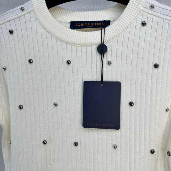 Rhinestone Ribbed Knit Dress White For Women 1ABRMU