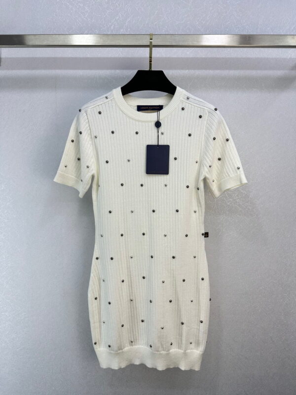 Rhinestone Ribbed Knit Dress White For Women 1ABRMU