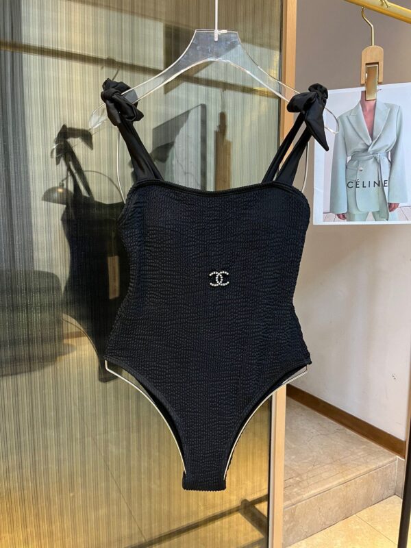 Ruched Bow One Piece Swimsuit Black For Women
