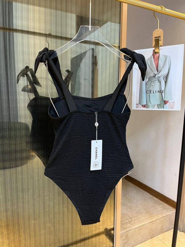 Ruched Bow One Piece Swimsuit Black For Women