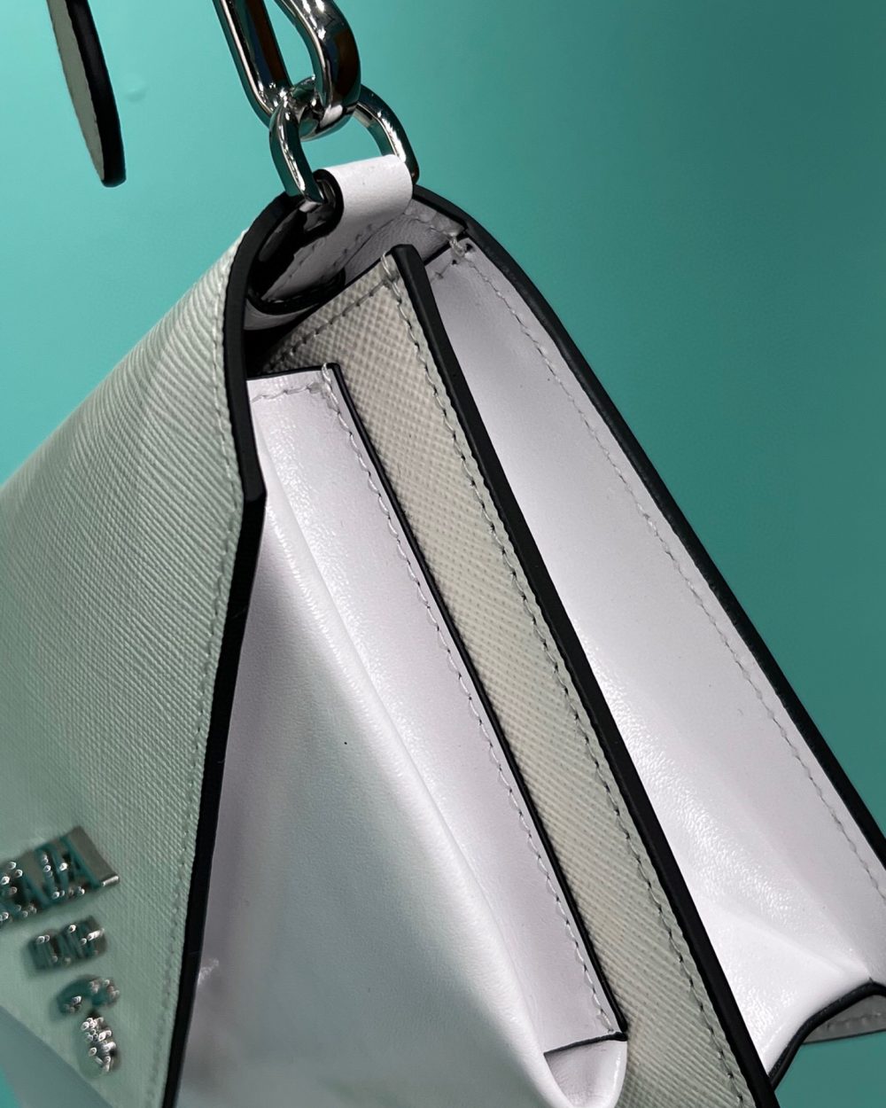 Saffiano Mini Envelope Bag In White For Women 7.8 in/ 20cm 1BP020_2EVU_F0009_V_N2O