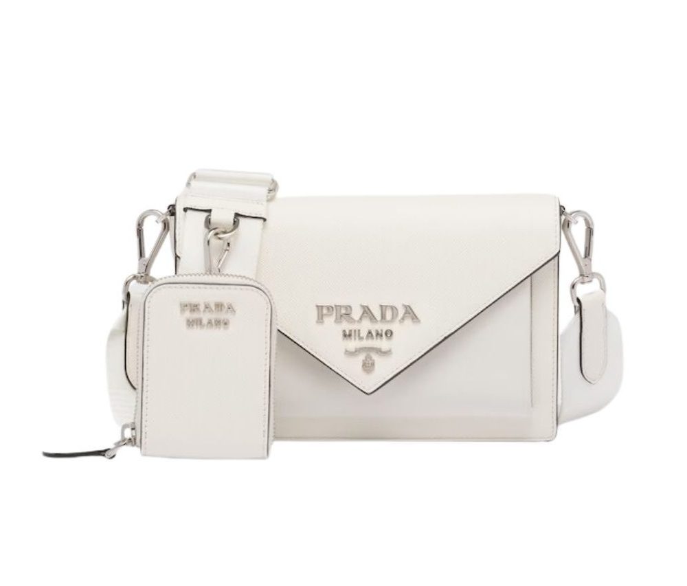 Saffiano Mini Envelope Bag In White For Women 7.8 in/ 20cm 1BP020_2EVU_F0009_V_N2O
