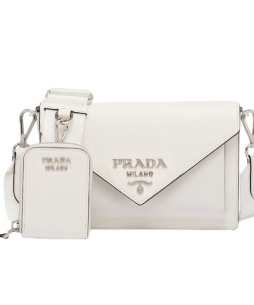 Saffiano Mini Envelope Bag In White For Women 7.8 in/ 20cm 1BP020_2EVU_F0009_V_N2O
