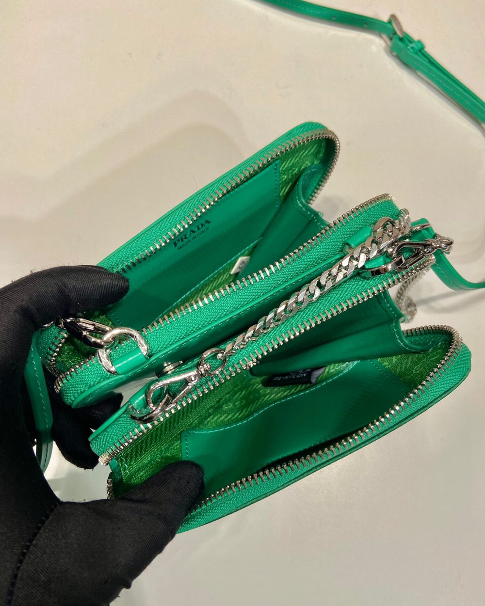 Saffiano Mini Pouch With Sparkling Stone In Green For Women 5.9in/ 15cm