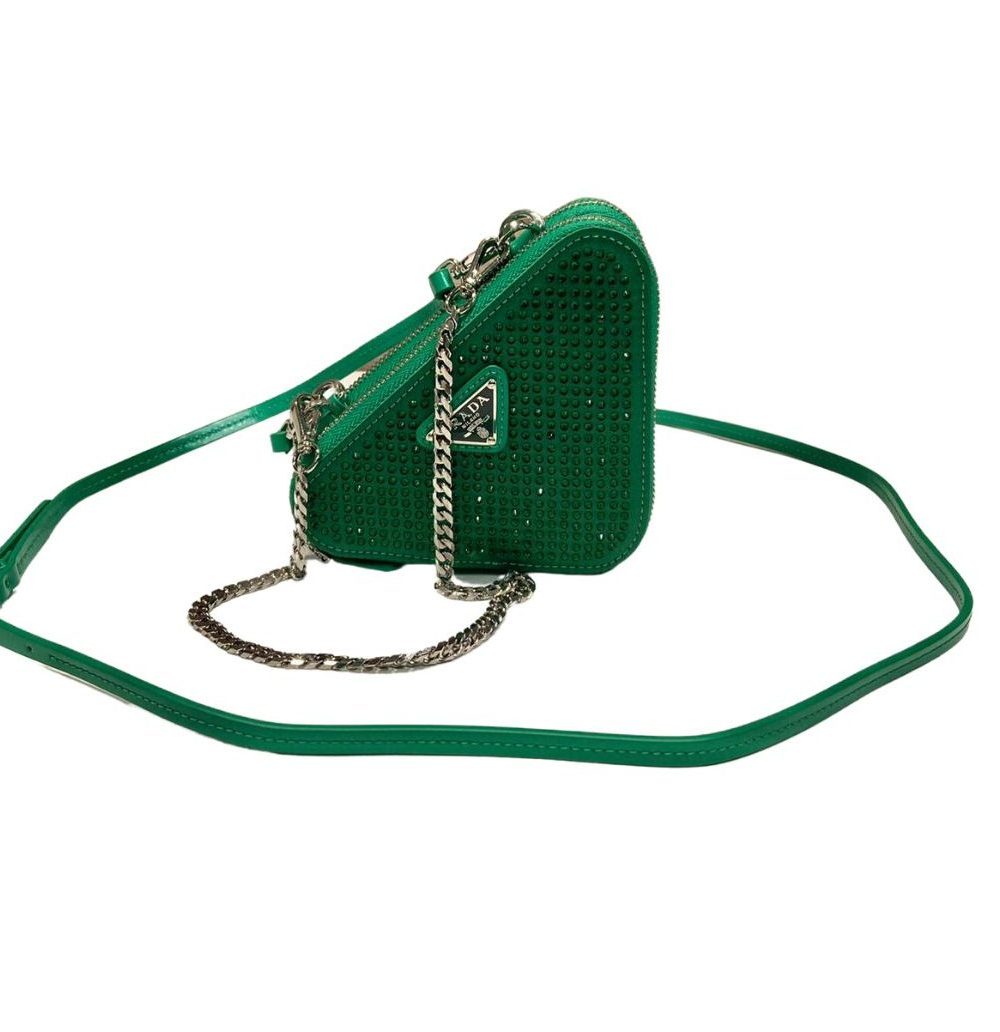 Saffiano Mini Pouch With Sparkling Stone In Green For Women 5.9in/ 15cm