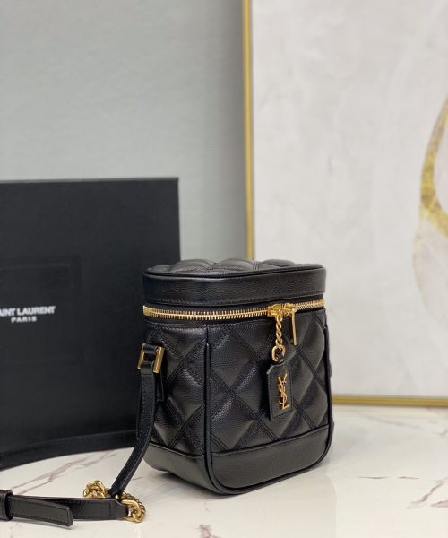[REP 1:1] Saint Laurent 80's Vanity Bag In Carré-Quilted Grain De Poudre Black For Women 6.4in/16.5cm YSL 649779DME271000