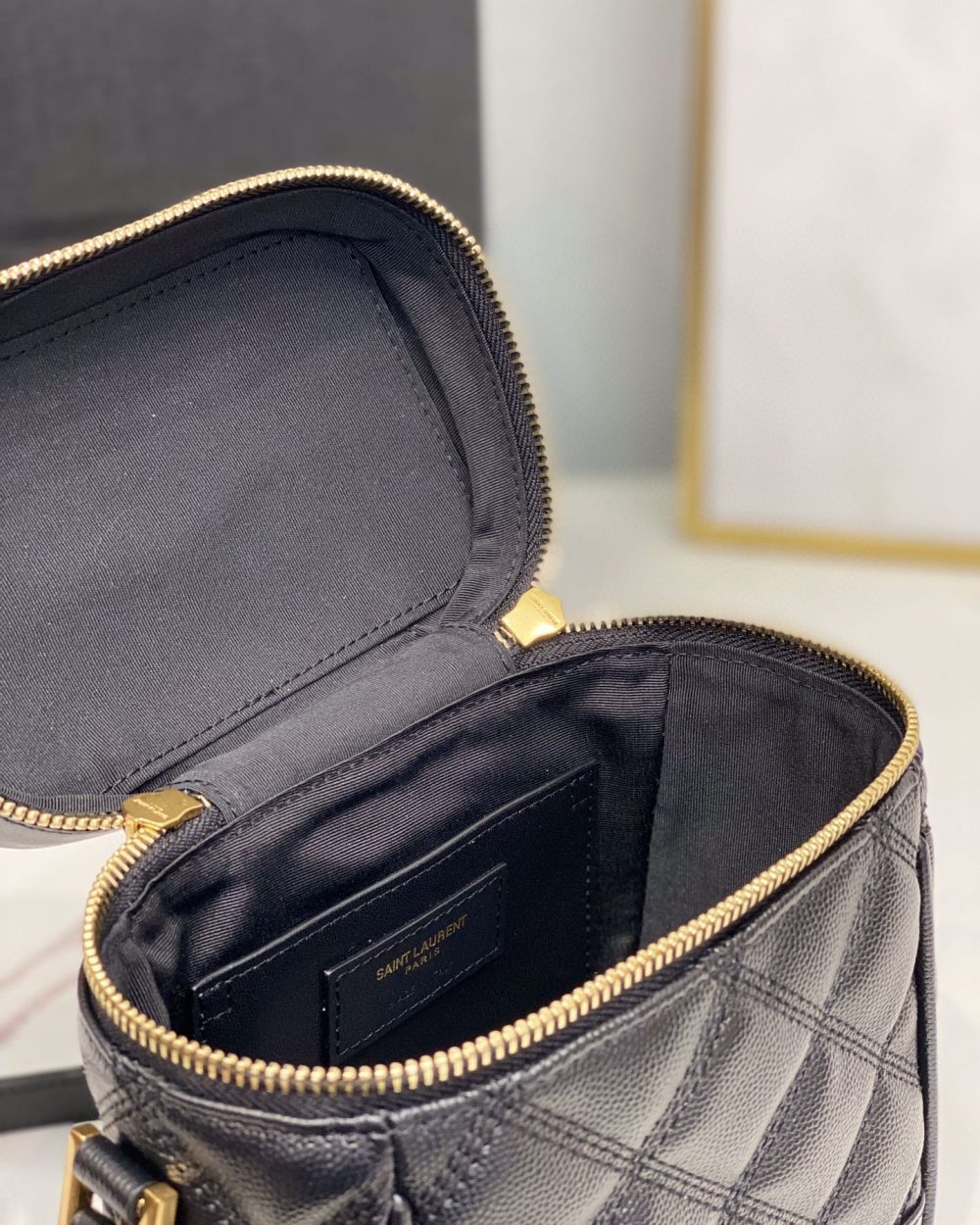 [REP 1:1] Saint Laurent 80's Vanity Bag In Carré-Quilted Grain De Poudre Black For Women 6.4in/16.5cm YSL 649779DME271000