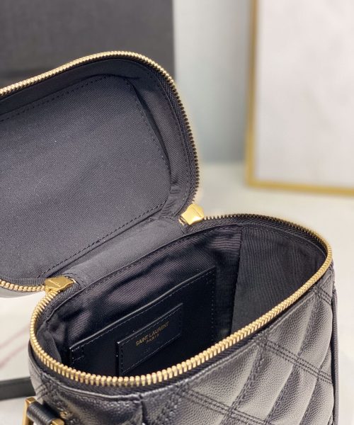 [REP 1:1] Saint Laurent 80's Vanity Bag In Carré-Quilted Grain De Poudre Black For Women 6.4in/16.5cm YSL 649779DME271000