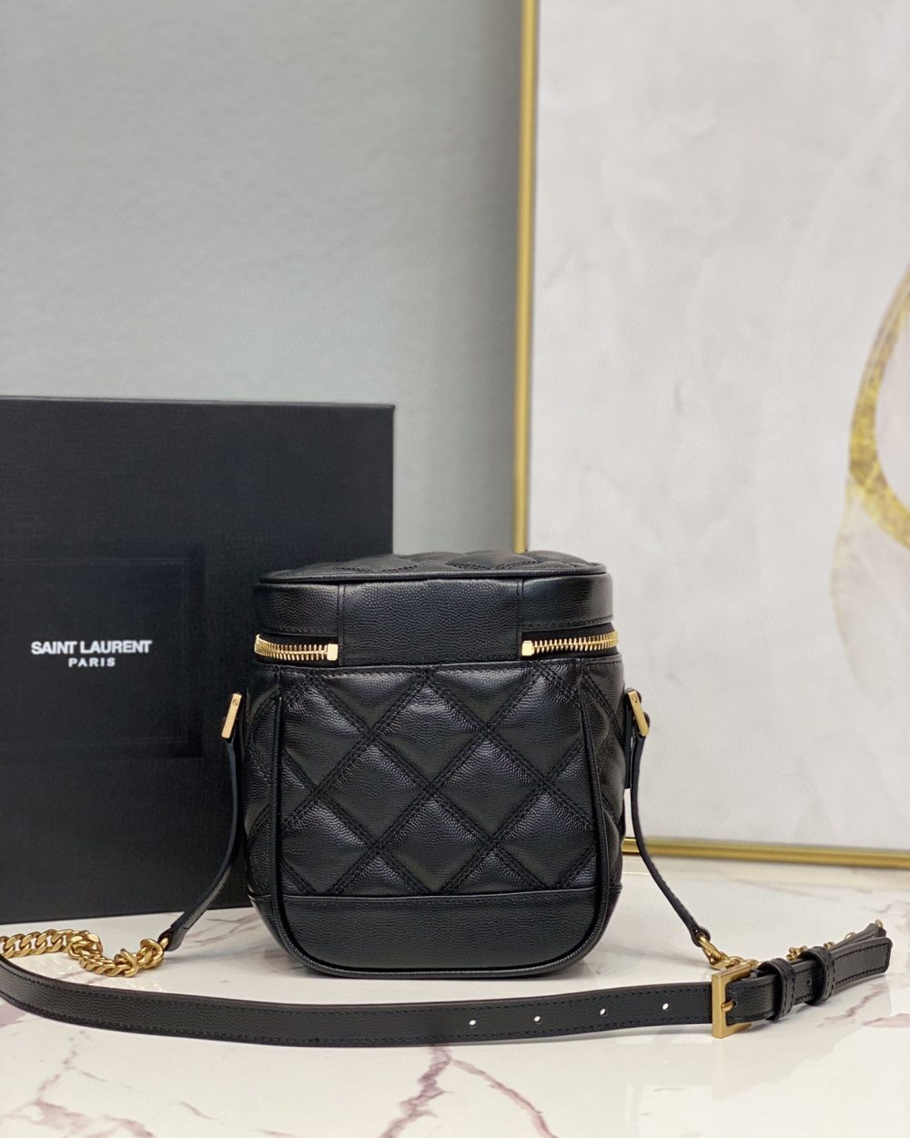 [REP 1:1] Saint Laurent 80's Vanity Bag In Carré-Quilted Grain De Poudre Black For Women 6.4in/16.5cm YSL 649779DME271000