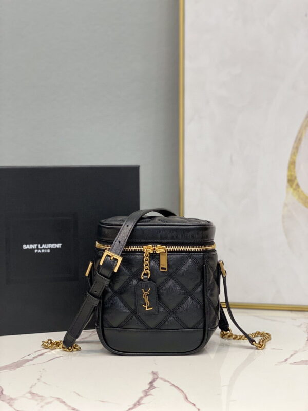 [REP 1:1] Saint Laurent 80's Vanity Bag In Carré-Quilted Grain De Poudre Black For Women 6.4in/16.5cm YSL 649779DME271000
