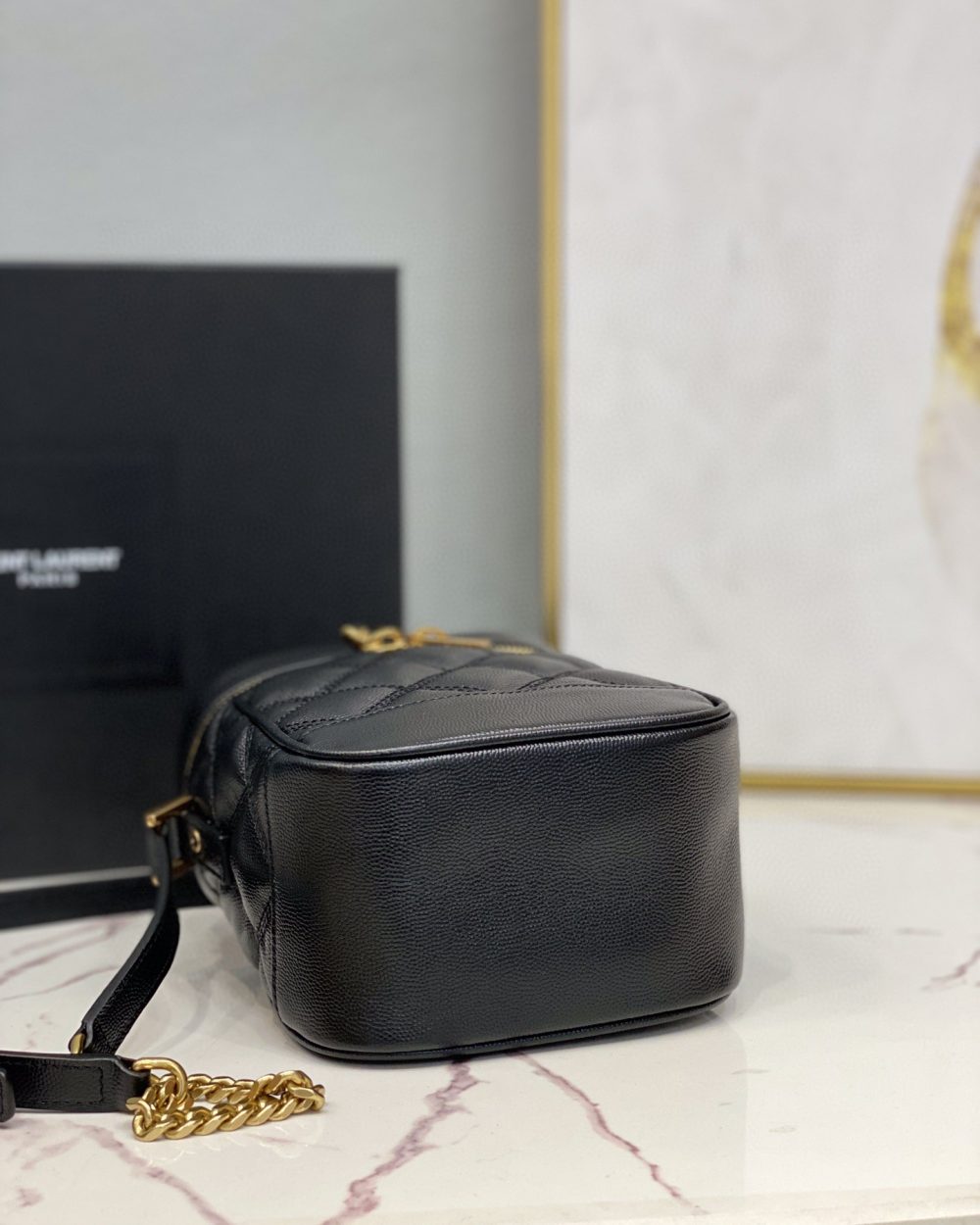 [REP 1:1] Saint Laurent 80's Vanity Bag In Carré-Quilted Grain De Poudre Black For Women 6.4in/16.5cm YSL 649779DME271000