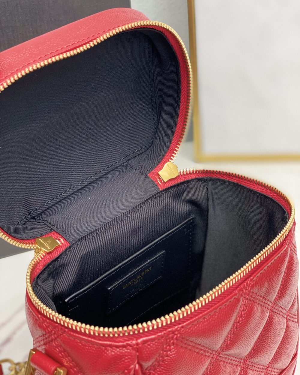 [REP 1:1] Saint Laurent 80's Vanity Bag In Carré-Quilted Grain De Poudre Red For Women 6.4in/16.5cm YSL 649779DME276805