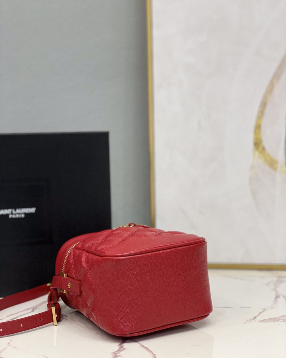 [REP 1:1] Saint Laurent 80's Vanity Bag In Carré-Quilted Grain De Poudre Red For Women 6.4in/16.5cm YSL 649779DME276805