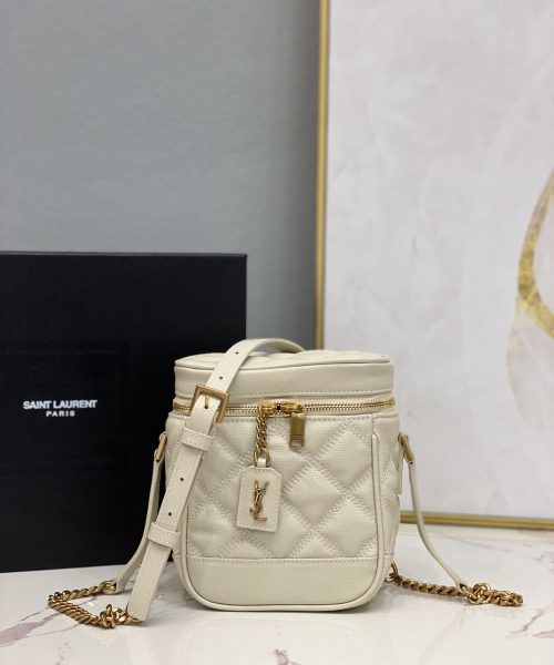 [REP 1:1] Saint Laurent 80's Vanity Bag In Carré-Quilted Grain De Poudre White For Women 6.4in/16.5cm YSL 649779DME279207
