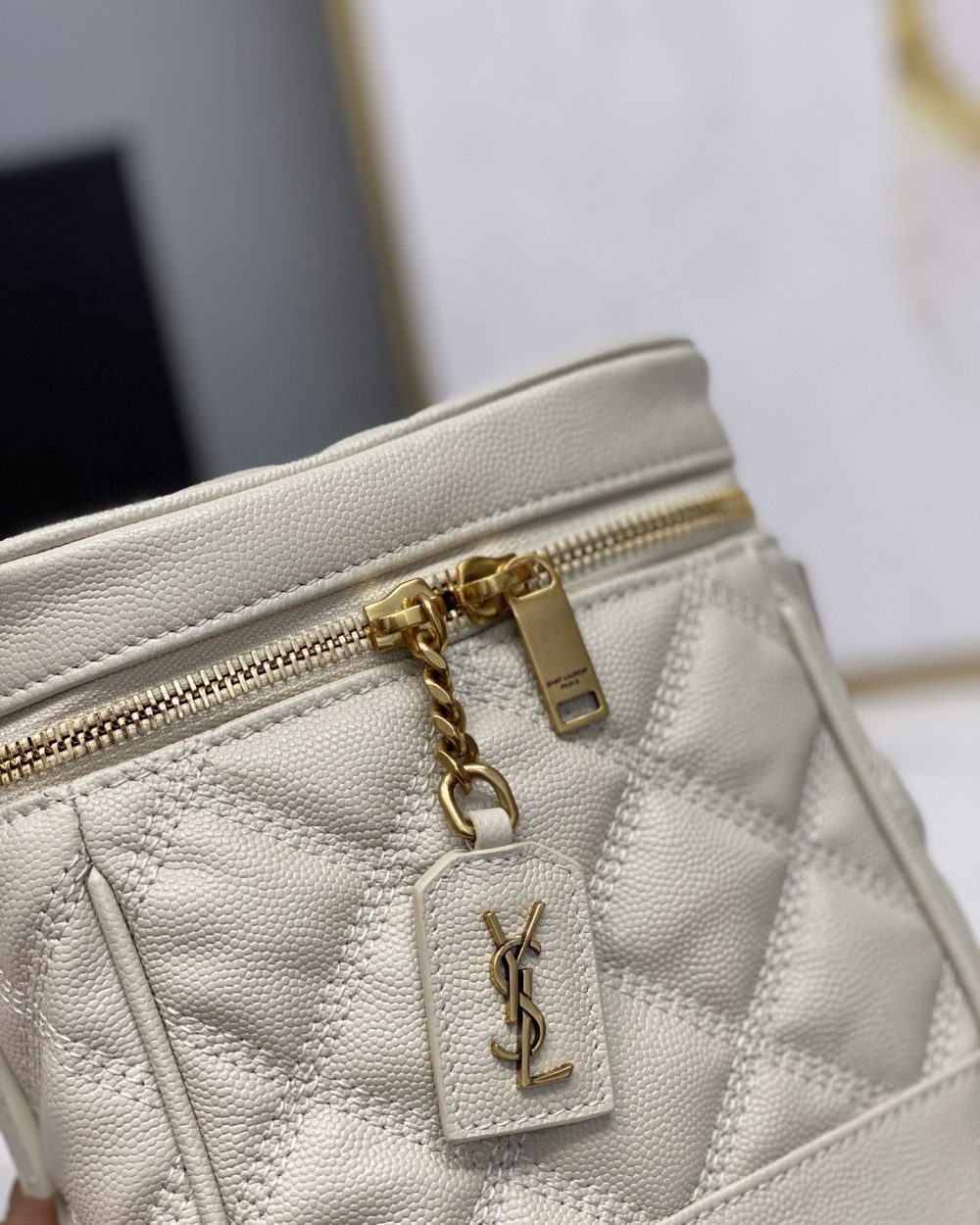 [REP 1:1] Saint Laurent 80's Vanity Bag In Carré-Quilted Grain De Poudre White For Women 6.4in/16.5cm YSL 649779DME279207