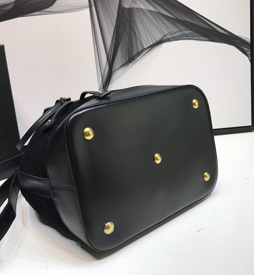 [REP 1:1] Saint Laurent All-Over Monogram Bucket Bag Black For Women 10.5in/27cm YSL