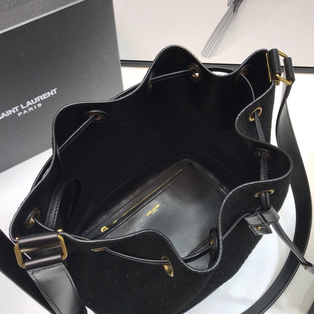 [REP 1:1] Saint Laurent All-Over Monogram Bucket Bag Black For Women 10.5in/27cm YSL - Image 4