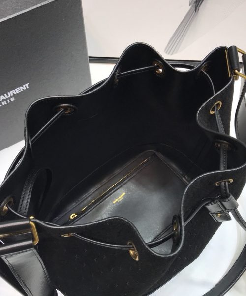 [REP 1:1] Saint Laurent All-Over Monogram Bucket Bag Black For Women 10.5in/27cm YSL
