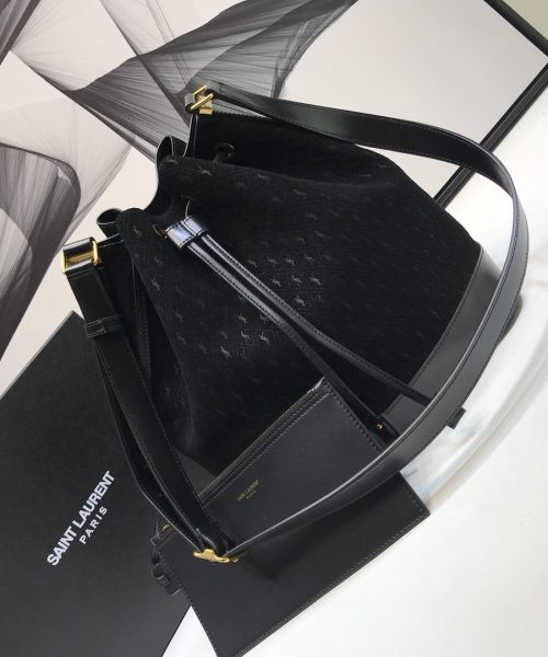 [REP 1:1] Saint Laurent All-Over Monogram Bucket Bag Black For Women 10.5in/27cm YSL