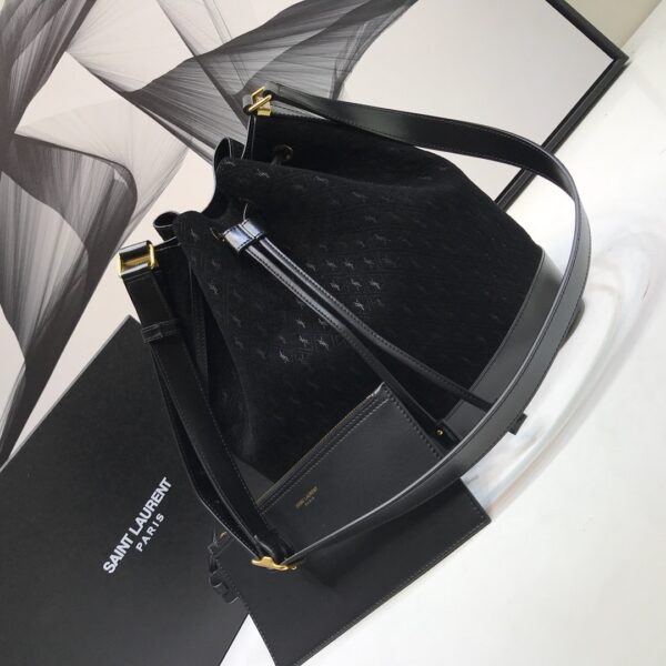 [REP 1:1] Saint Laurent All-Over Monogram Bucket Bag Black For Women 10.5in/27cm YSL