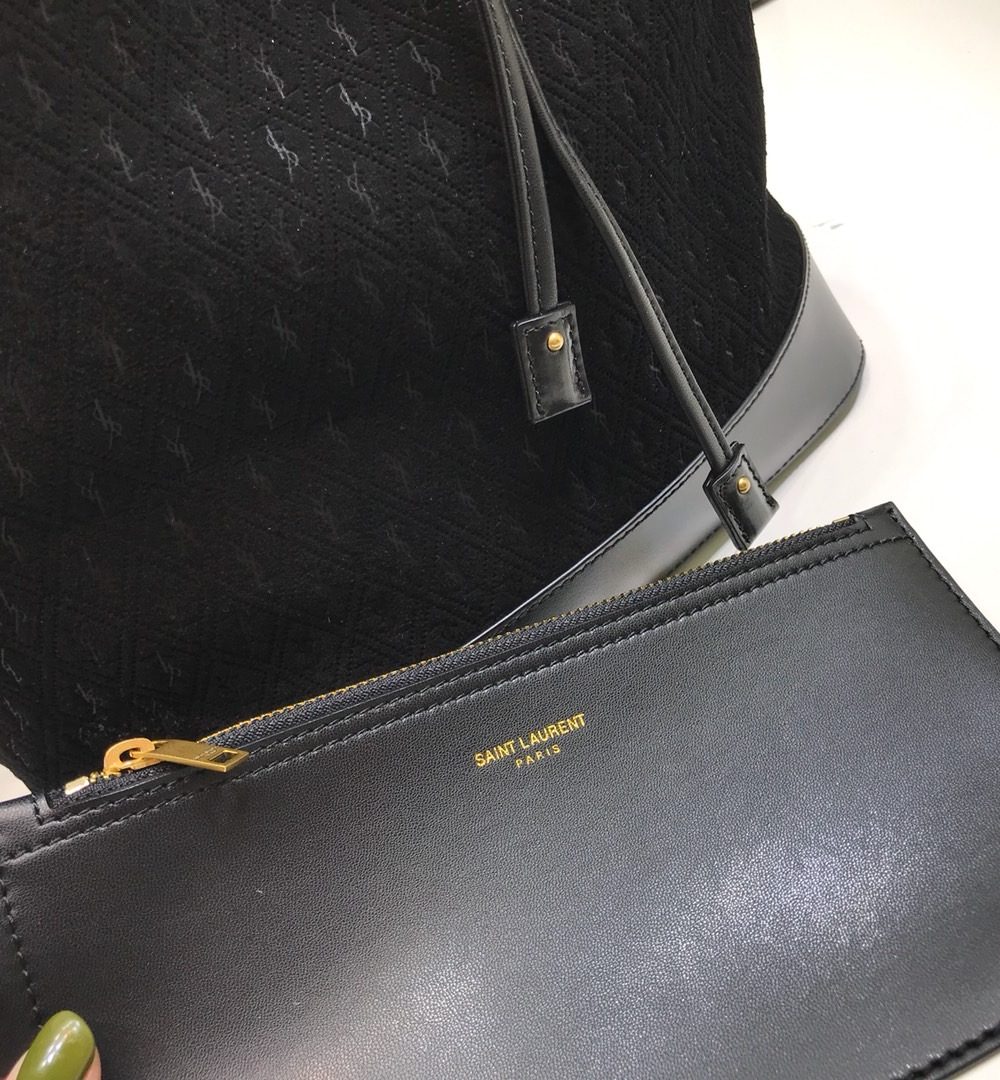 [REP 1:1] Saint Laurent All-Over Monogram Bucket Bag Black For Women 10.5in/27cm YSL