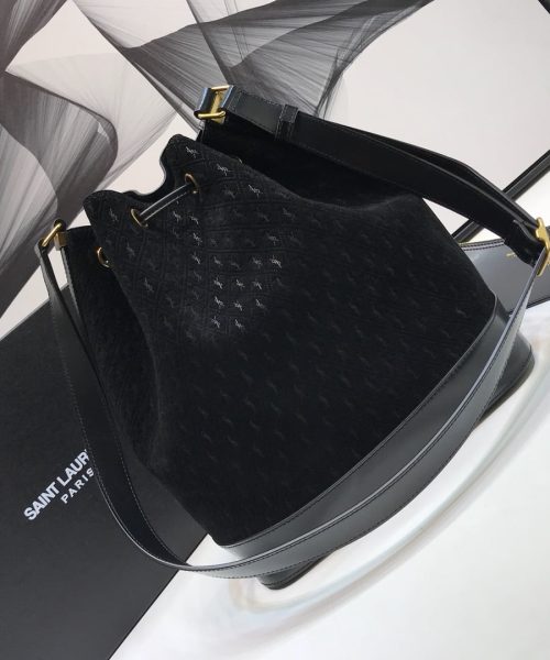 [REP 1:1] Saint Laurent All-Over Monogram Bucket Bag Black For Women 10.5in/27cm YSL