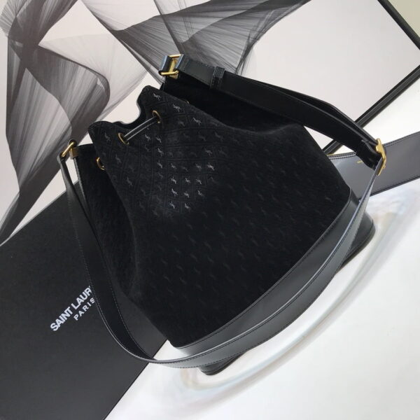 [REP 1:1] Saint Laurent All-Over Monogram Bucket Bag Black For Women 10.5in/27cm YSL