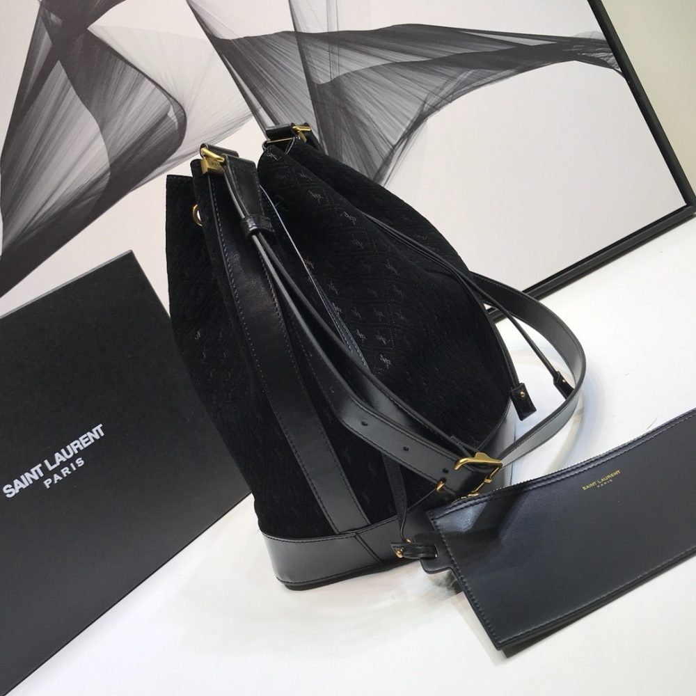 [REP 1:1] Saint Laurent All-Over Monogram Bucket Bag Black For Women 10.5in/27cm YSL - Image 3