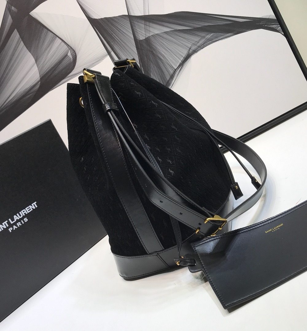 [REP 1:1] Saint Laurent All-Over Monogram Bucket Bag Black For Women 10.5in/27cm YSL