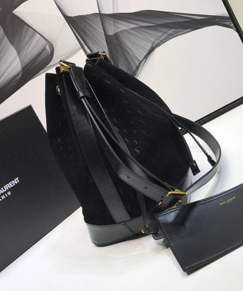 [REP 1:1] Saint Laurent All-Over Monogram Bucket Bag Black For Women 10.5in/27cm YSL