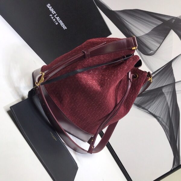 [REP 1:1] Saint Laurent All-Over Monogram Bucket Bag Burgundy For Women 10.5in/27cm YSL