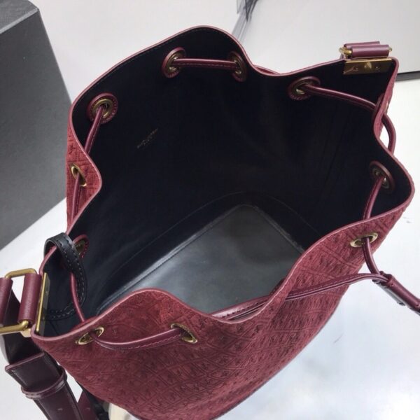 [REP 1:1] Saint Laurent All-Over Monogram Bucket Bag Burgundy For Women 10.5in/27cm YSL