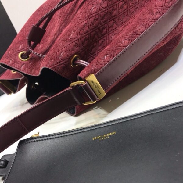 [REP 1:1] Saint Laurent All-Over Monogram Bucket Bag Burgundy For Women 10.5in/27cm YSL