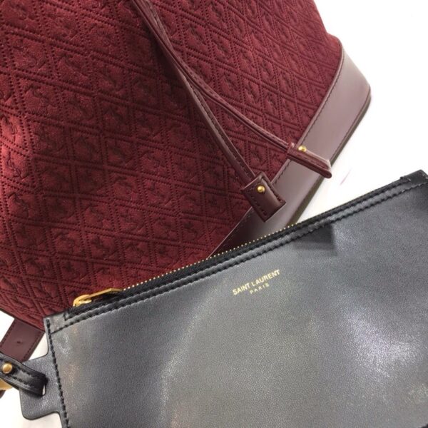 [REP 1:1] Saint Laurent All-Over Monogram Bucket Bag Burgundy For Women 10.5in/27cm YSL