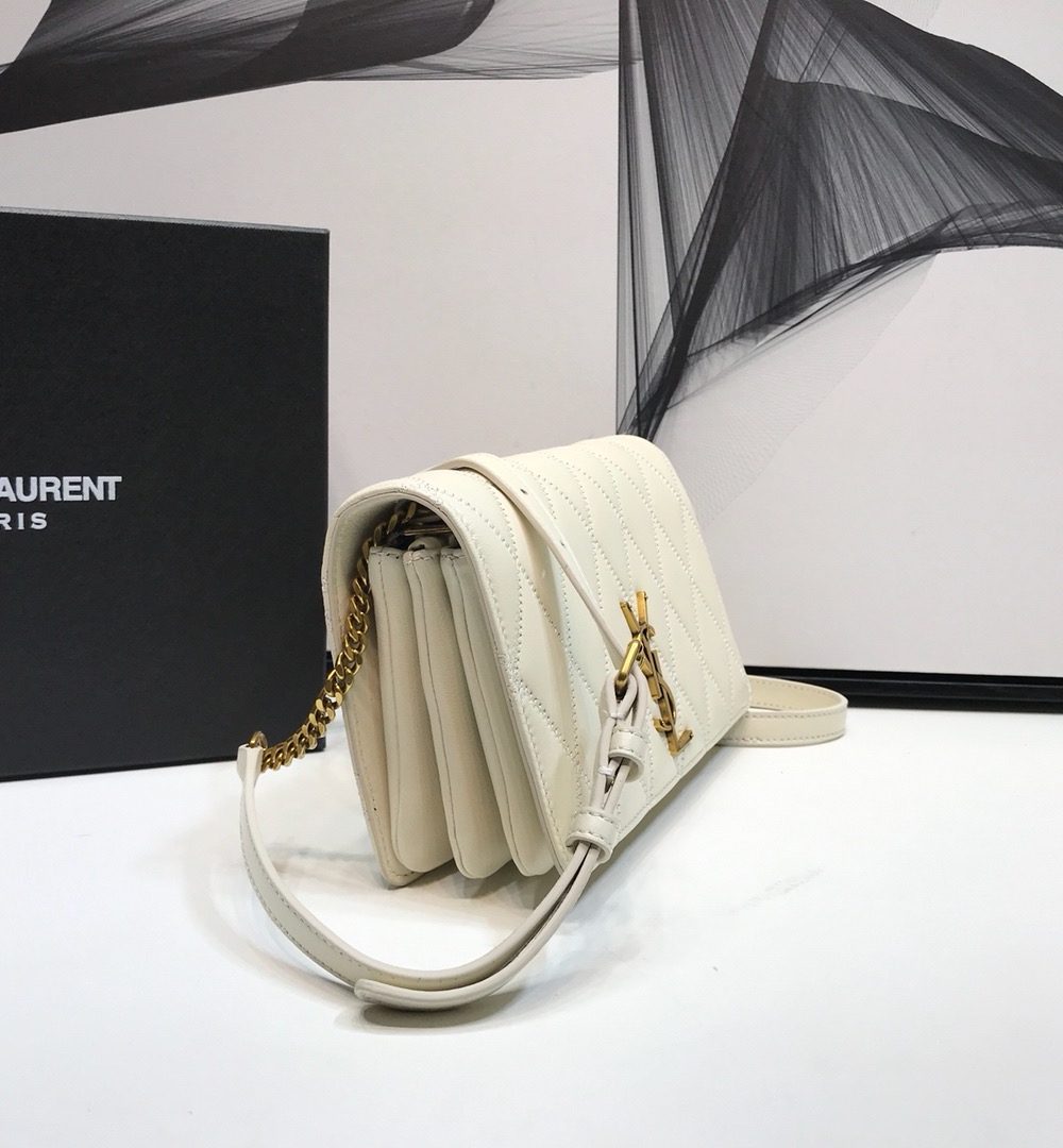 [REP 1:1] Saint Laurent Angie Patent Handbag White For Women 8.6in/22cm YSL